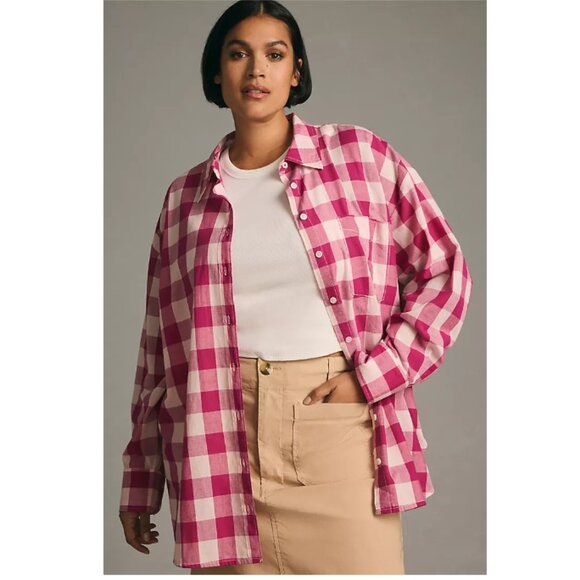 MAEVE ANTHROPOLOGIE The Bennet Buttondown Shirt Oversized Buffalo Check Size S - Picture 2 of 8
